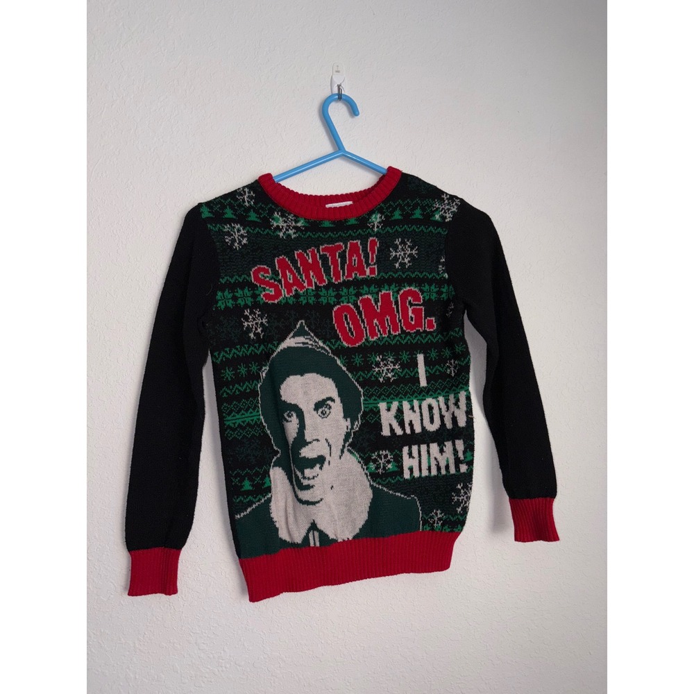 Elf Movie Buddy the Elf Santa OMG I Know Him Christmas Ugly Sweater small black‎